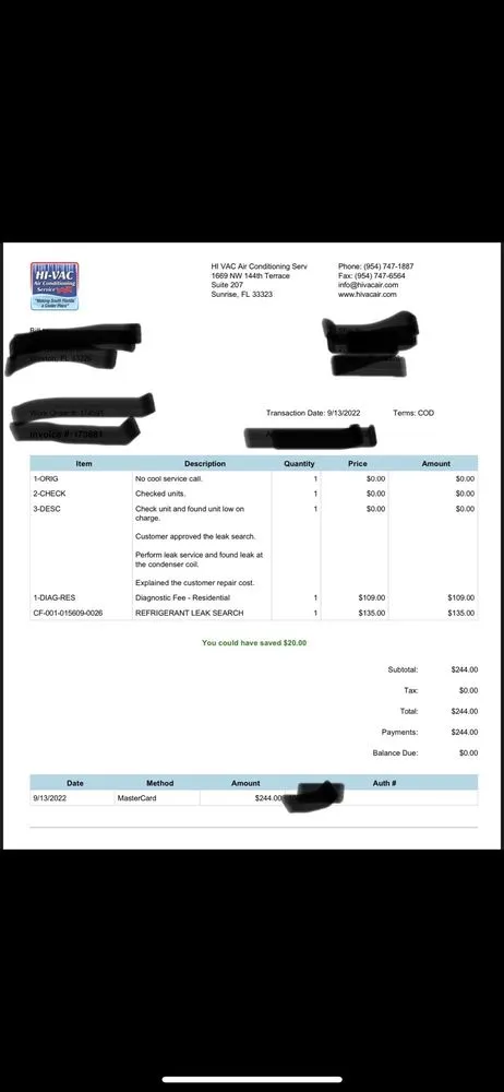 Slide of HI-VAC Air Conditioning Service