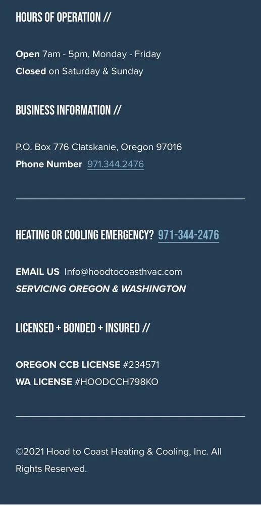 Slide of Hood To Coast Heating & Cooling