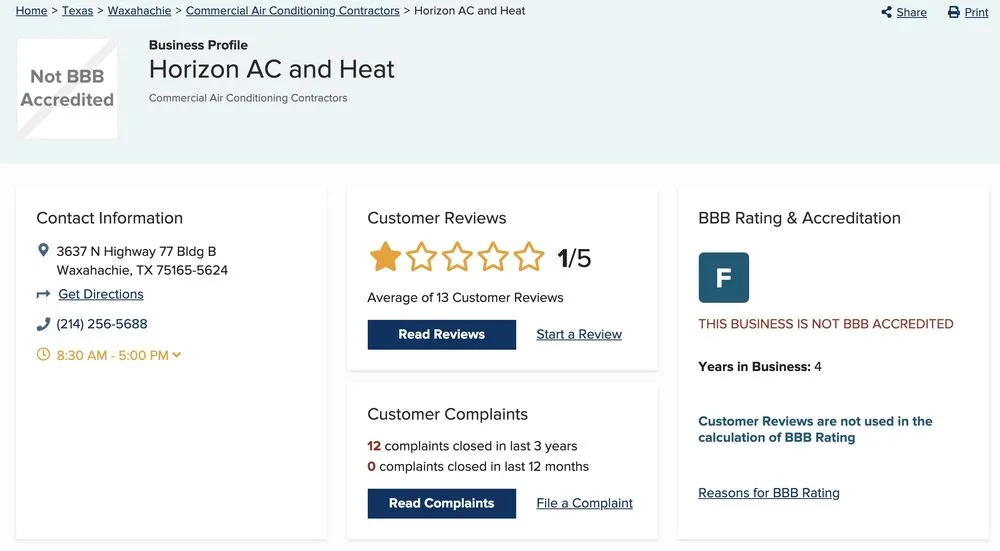 Slide of Horizon AC and Heat