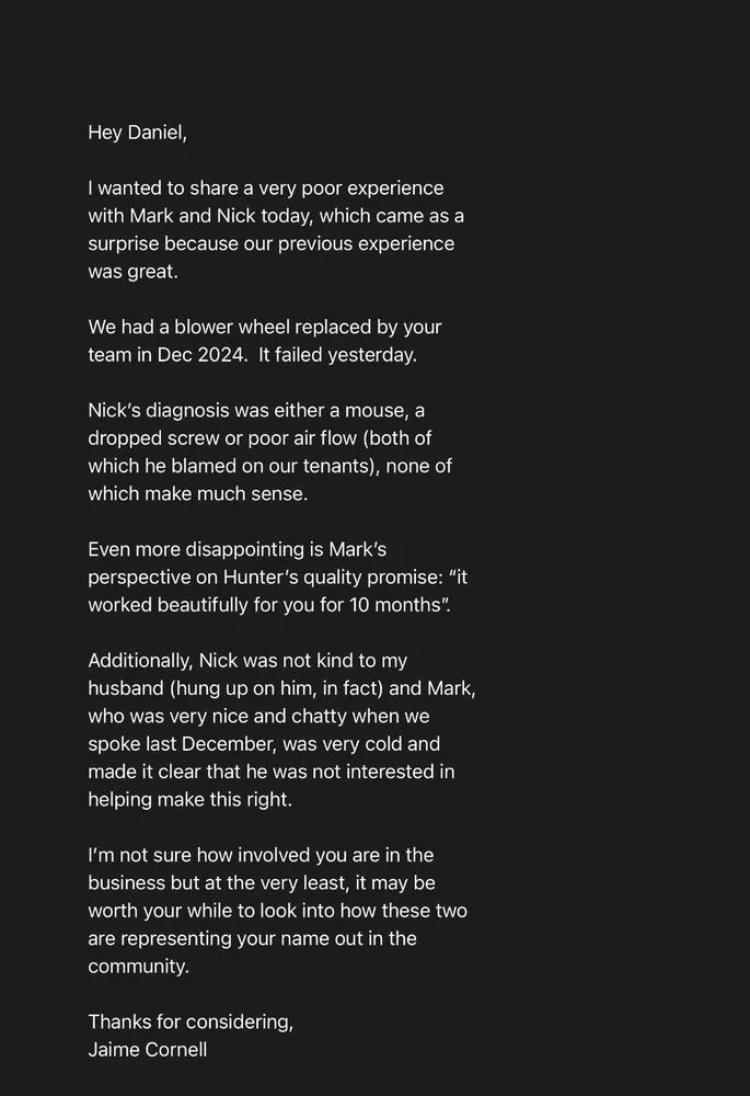 Slide of Hunter Heating & Air