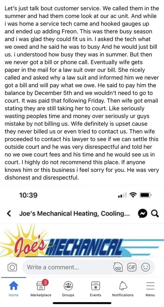 Slide of Joe's Mechanical Heating & Cooling