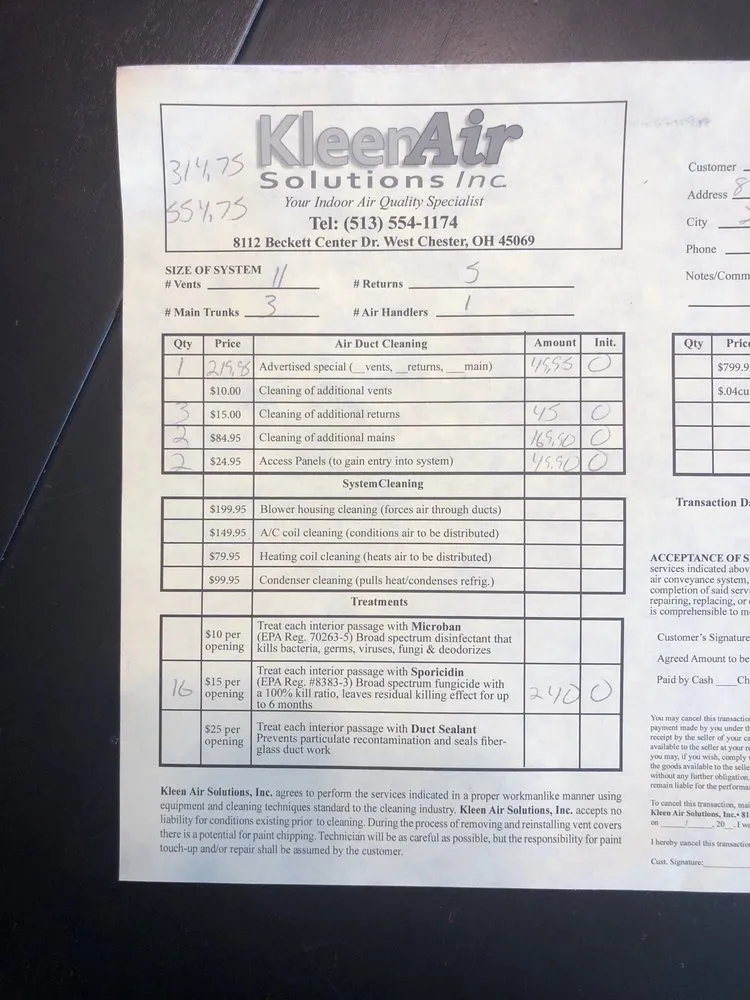 Slide of kleen air solutions inc