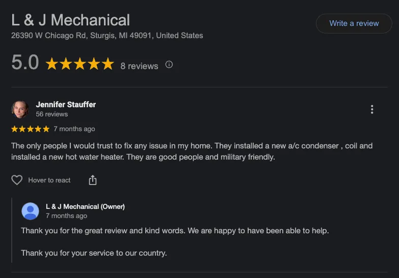 Slide of L & J Mechanical