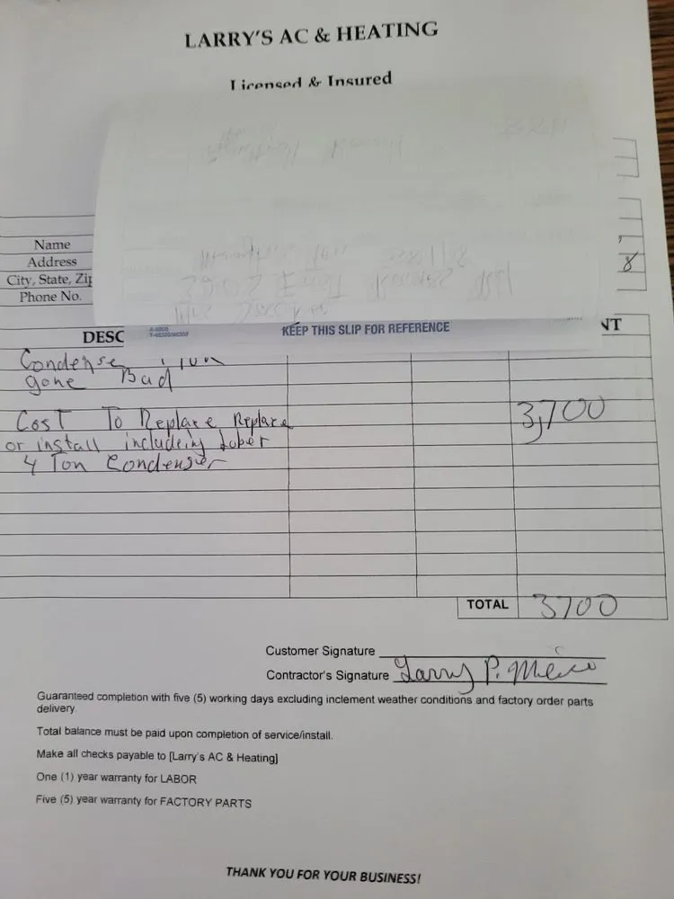 Slide of Larry's AC & Heating