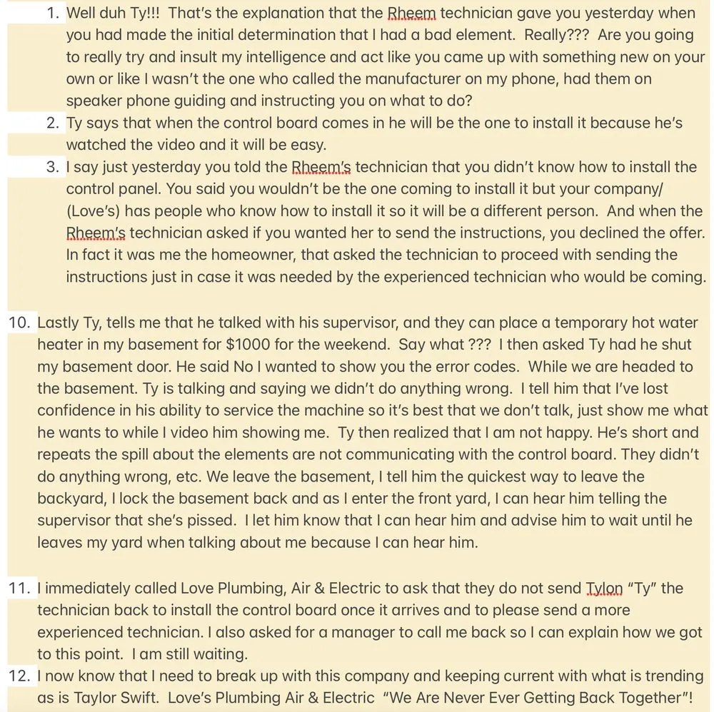 Slide of Love Plumbing Air & Electrical