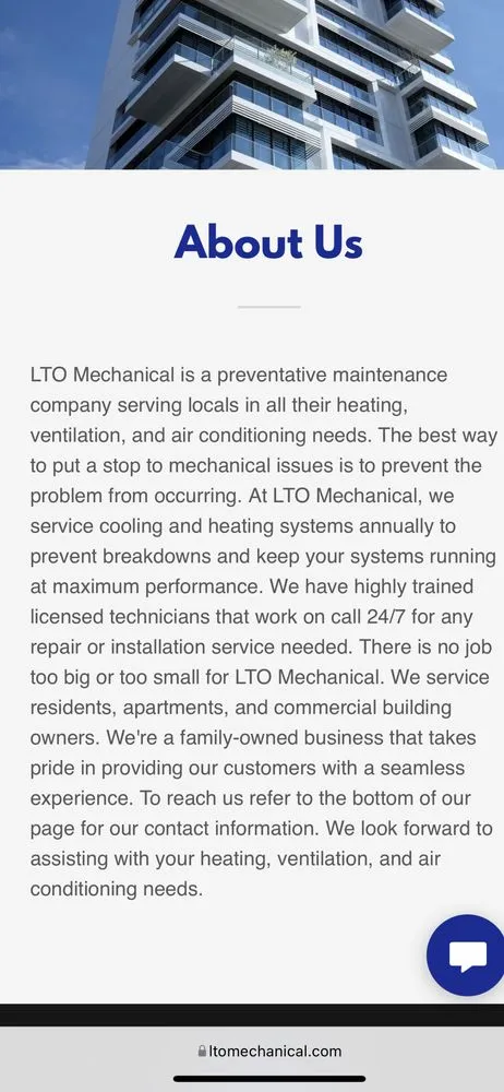 Slide of LTO Mechanical HVAC Solutions