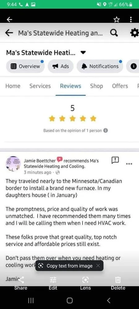 Slide of Ma's Statewide Heating And Cooling