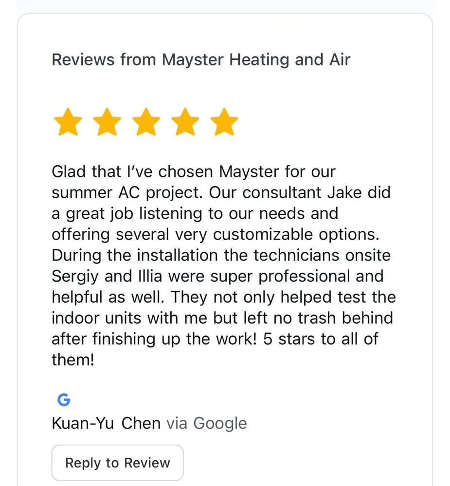 Slide of Mayster Heating & Air