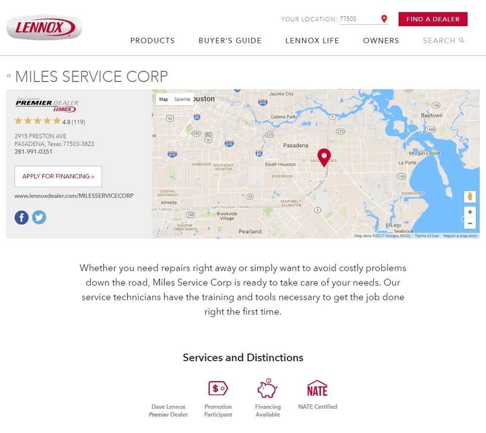 Slide of Miles Service Corporation