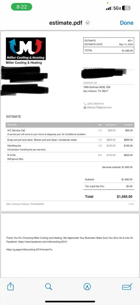 Slide of Miller Cooling & Heating