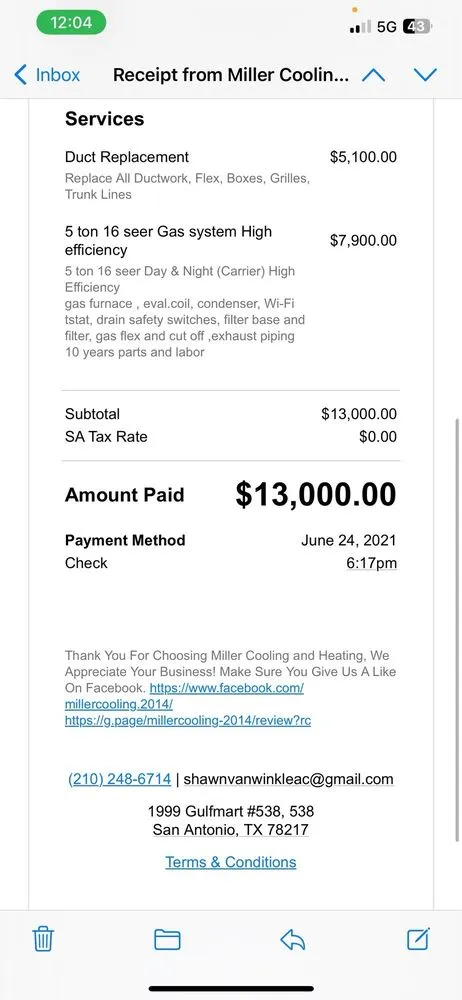 Slide of Miller Cooling & Heating