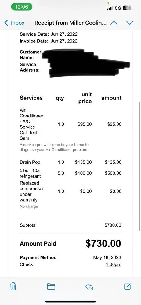 Slide of Miller Cooling & Heating