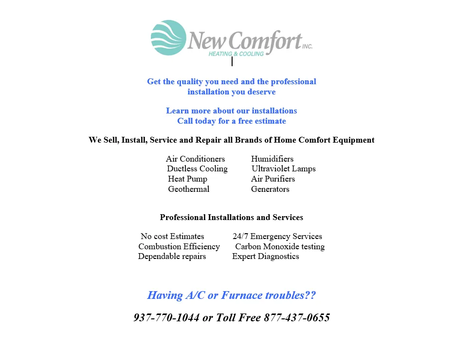 Slide of New Comfort Heating & Cooling