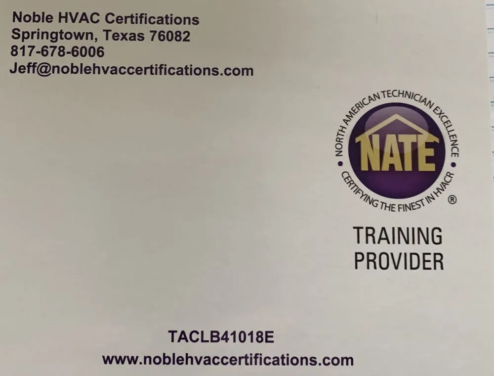 Slide of Noble HVAC Certifications