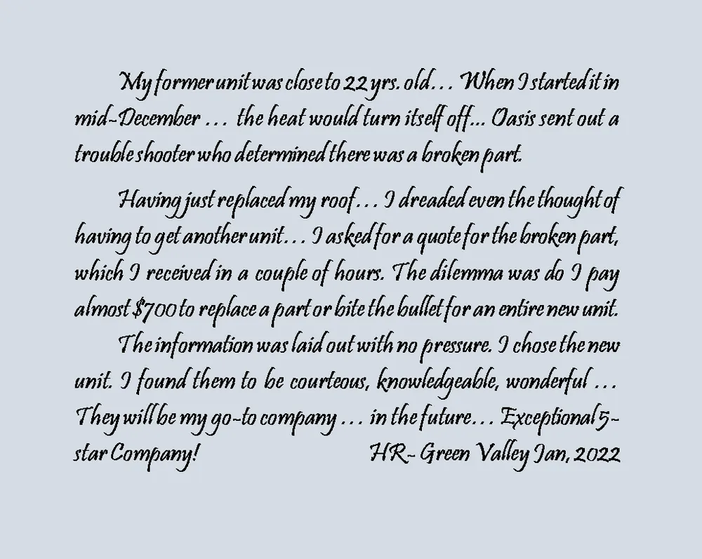 Slide of Oasis Air Conditioning & Heating