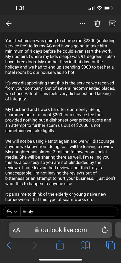 Slide of Patriot Heating and Cooling Services