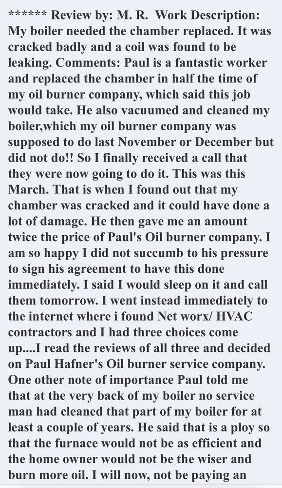 Slide of Paul Hafner Oil Burner Service