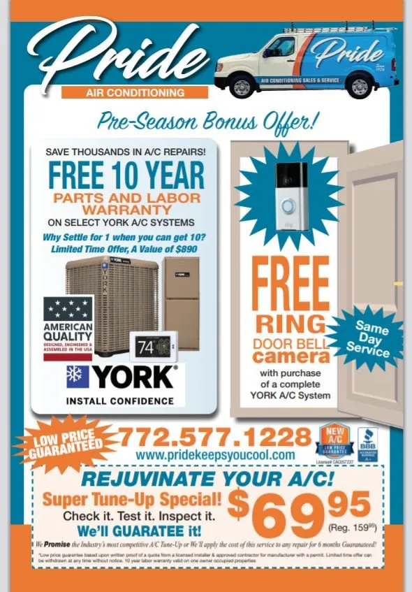 Trusted air conditioning tune-up for fast service in Port St. Lucie, FL by Pride Air Conditioning of Port St Lucie