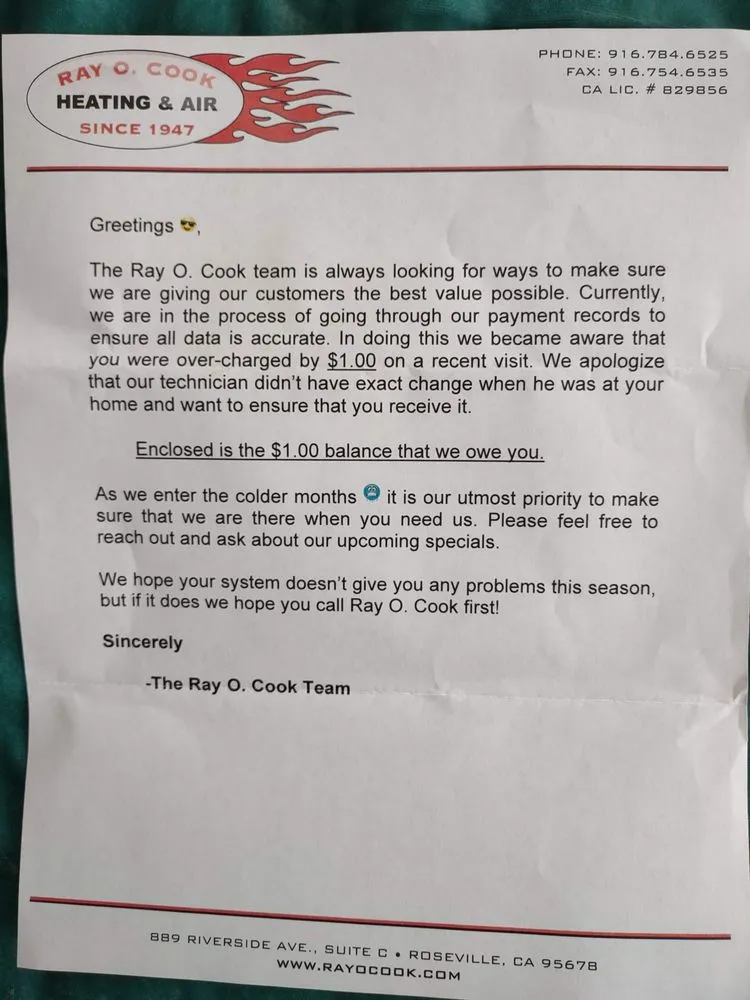 Slide of Ray O Cook Heating & Air