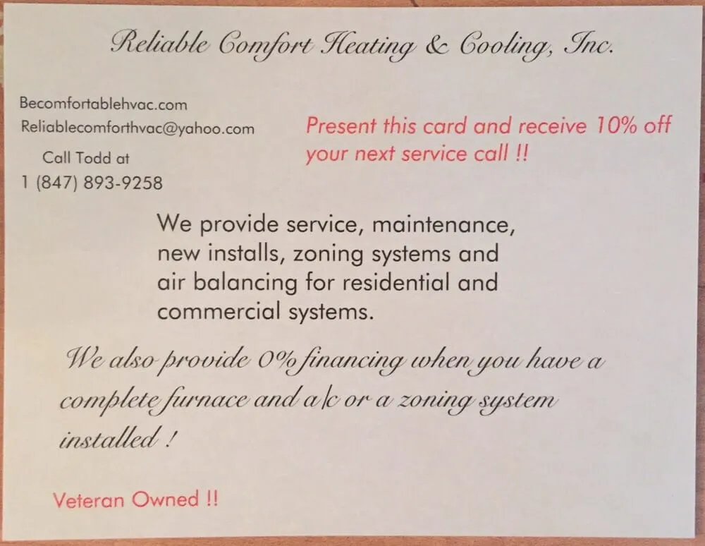 Slide of Reliable Comfort Heating & Cooling