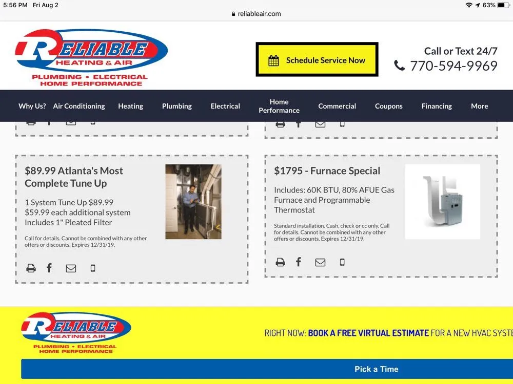 Slide of Reliable Heating & Air, Plumbing and Electrical