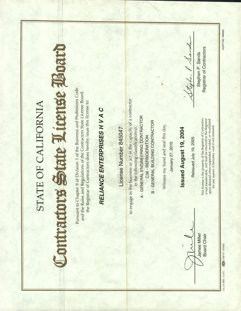 Slide of Reliance Enterprises HVAC