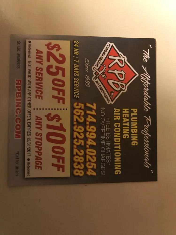 Slide of RPB Plumbing, Heating & Air Conditioning Services