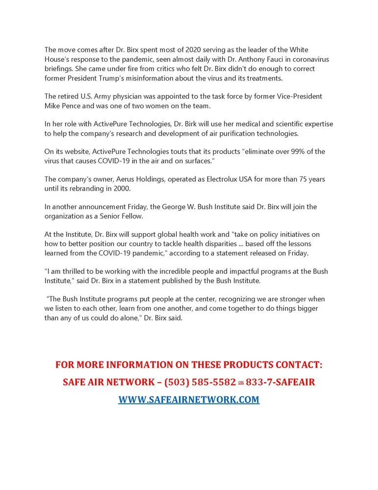 Slide of Safe Air Network