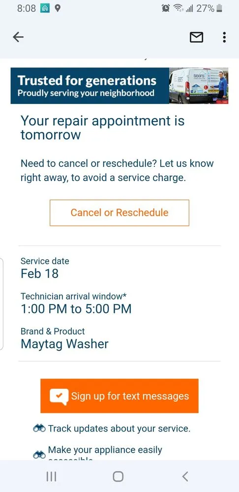 Slide of Sears Appliance Repair