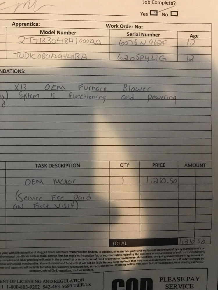 Slide of Service First AC and Heating