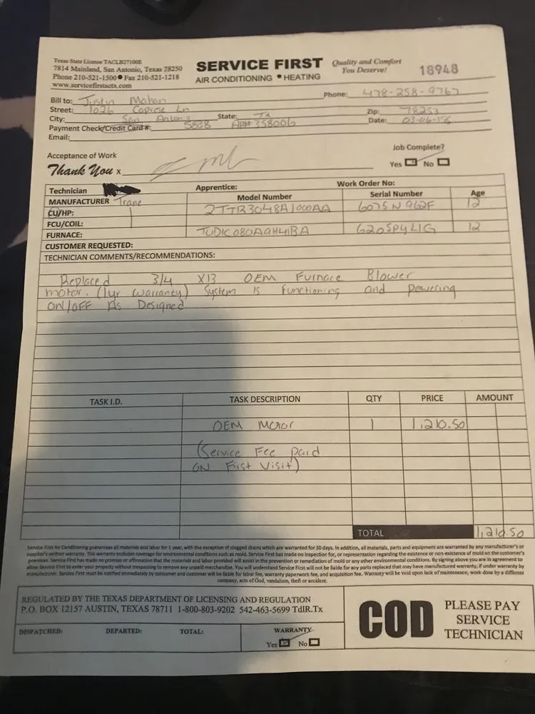 Slide of Service First AC and Heating