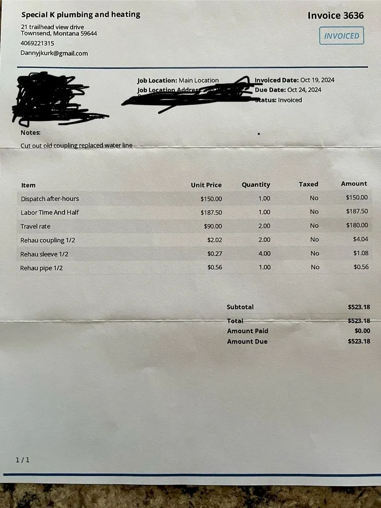 Slide of Special K plumbing and heating