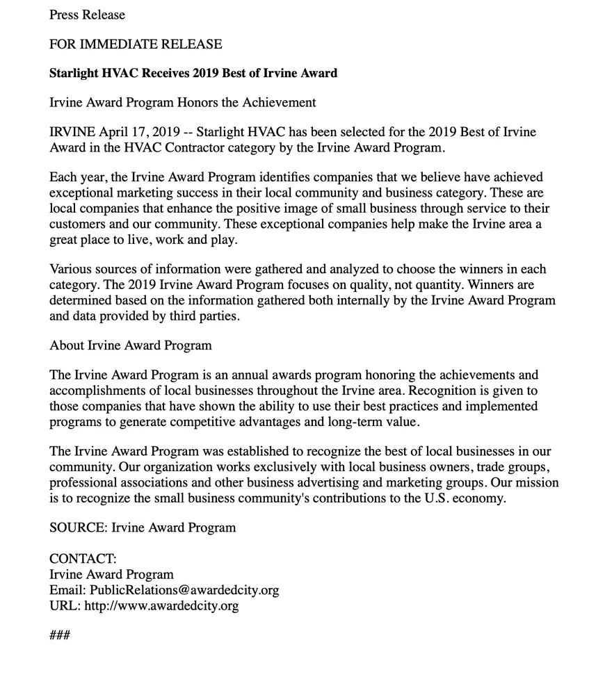 Slide of Starlight HVAC