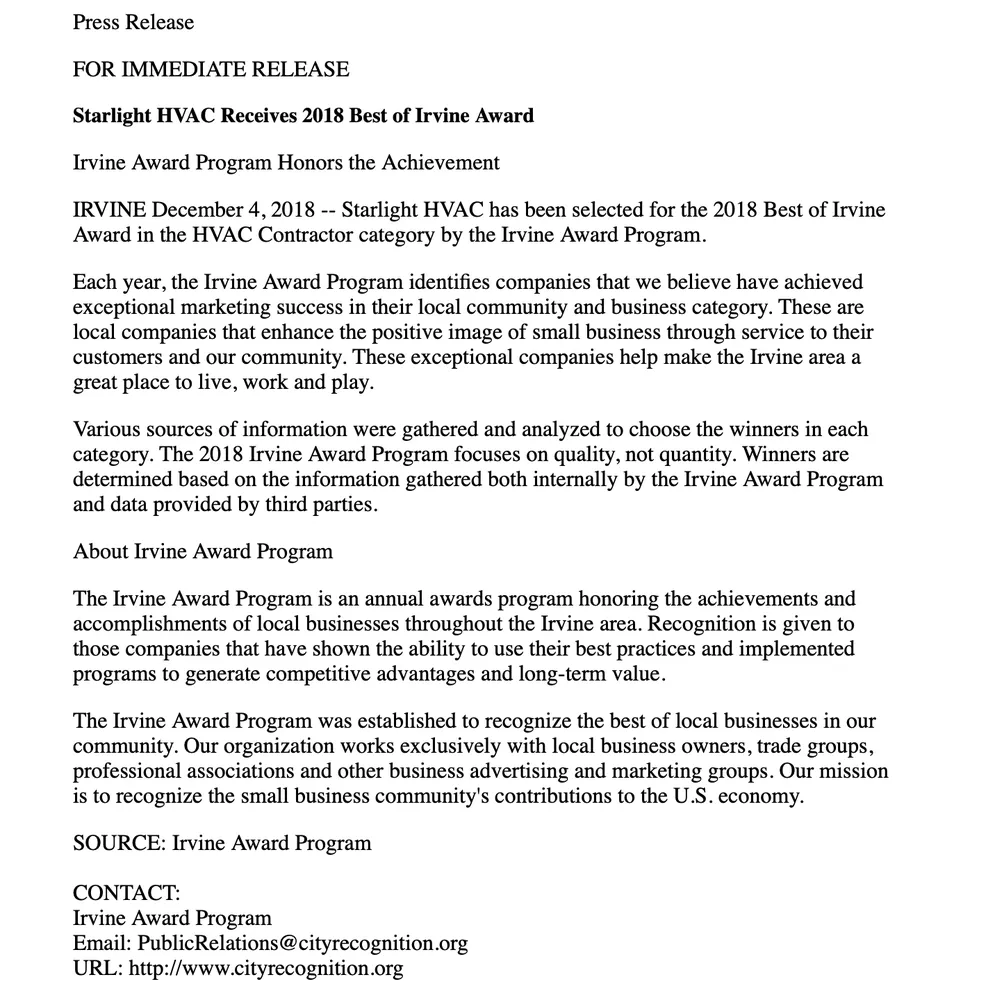 Slide of Starlight HVAC