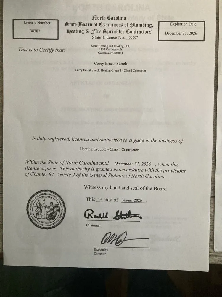 Slide of Stork Heating and Cooling