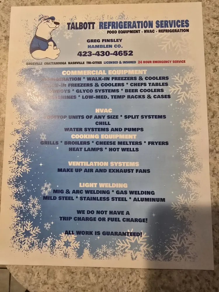 Slide of Talbott Refrigeration Services