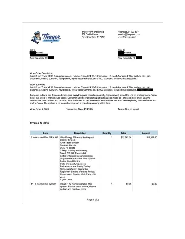 Slide of Thayer Air Conditioning