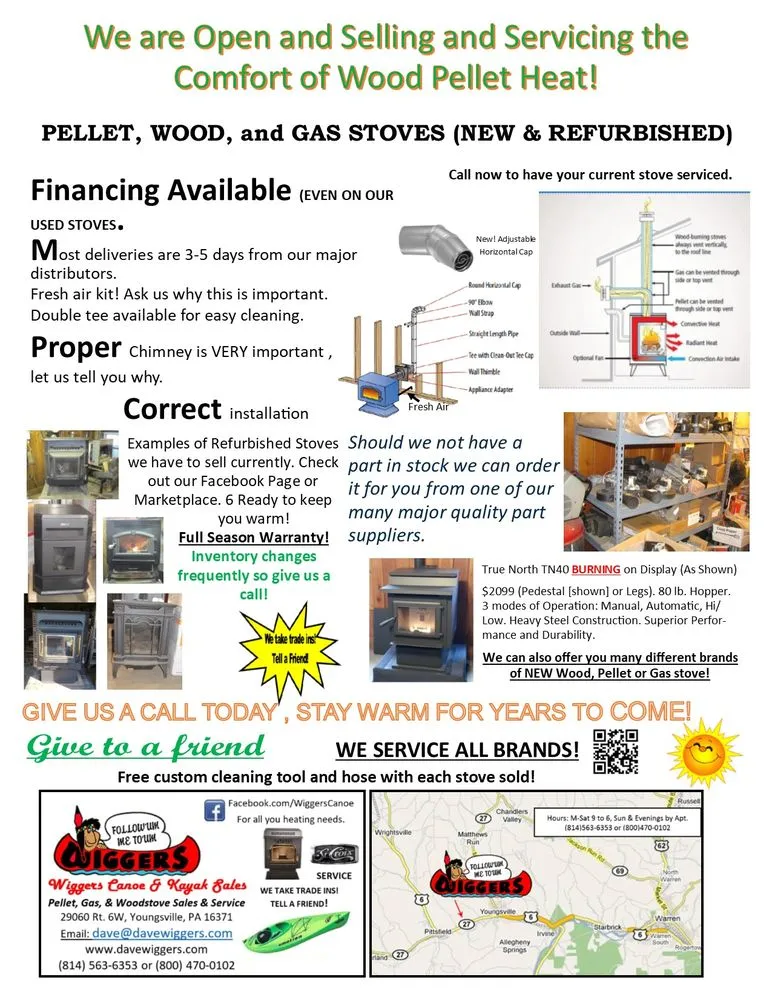 Slide of Wiggers Canoe Kayak Pellet Gas & Wood Stove Sales & Service