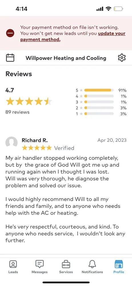 Slide of Willpower Heating and Cooling