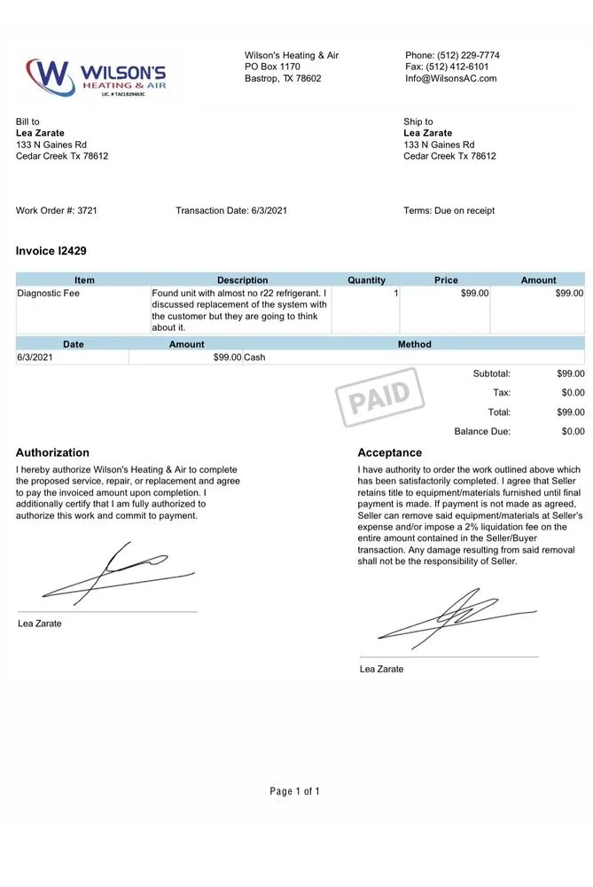 Slide of Wilson's Heating & Air